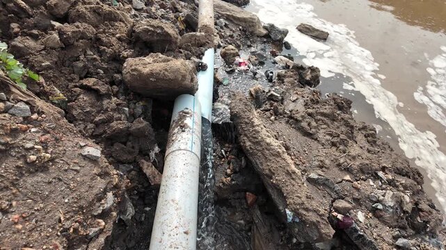 Damaged PVC Pipe Following Severe Flood Event