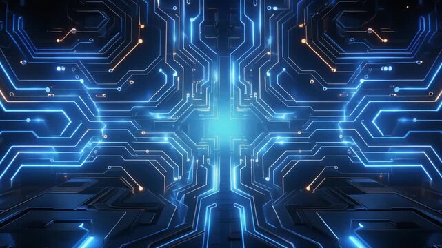 Abstract Blue Circuit Board Technology Background - Futuristic Digital Data Flow