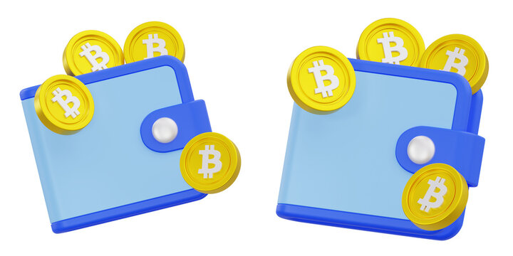 Digital cryptocurrency wallet with golden bitcoin coins for crypto savings