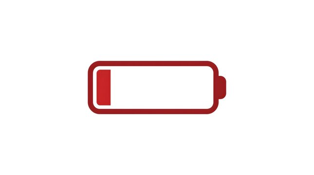 low battery icon isolated on white background, low battery warning symbol on white background, nearly empty battery icon showing 12 percent, low battery charge notification illustration