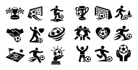 Fototapeta premium Soccer and sports concept icons with trophy, player and ball for infographic design in solid style