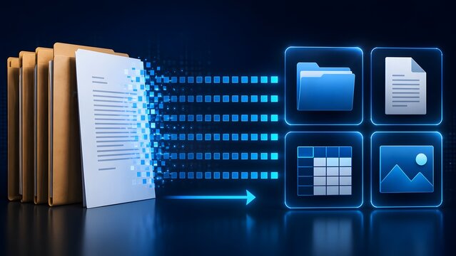 Digital transformation of physical paper documents into digital file folders spreadsheet data and images