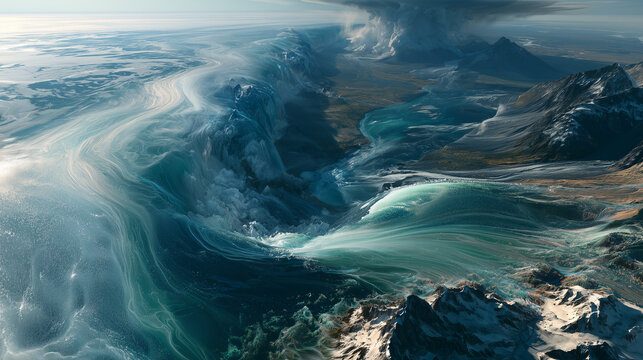 Multiple Climate Disasters Across A Natural Landscape With Glacier Fracture Flooding Landslide And Storm System