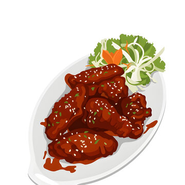 Korean Spicy Glazed Chicken Wings with Sesame Seeds Stock Illustration