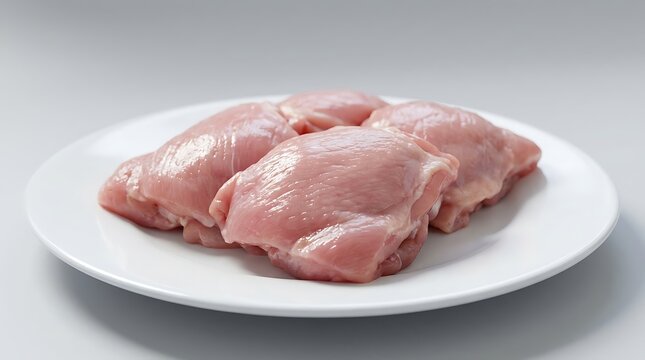 Fresh raw chicken thighs on a white plate ready for cooking. boneless chicken thigh