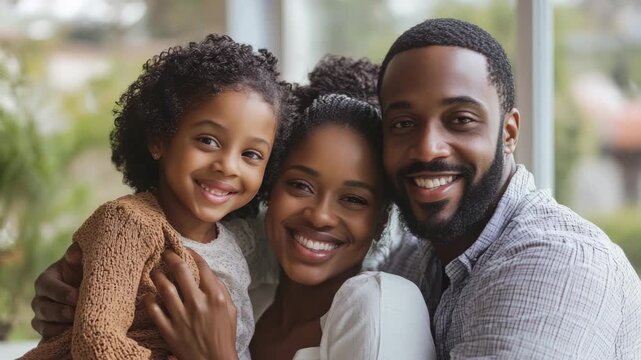 Happy African American Family with Young Daughter Smiling Together