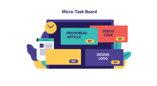 Micro-Task Board Illustration for Freelance Gig Economy and Remote Work Projects