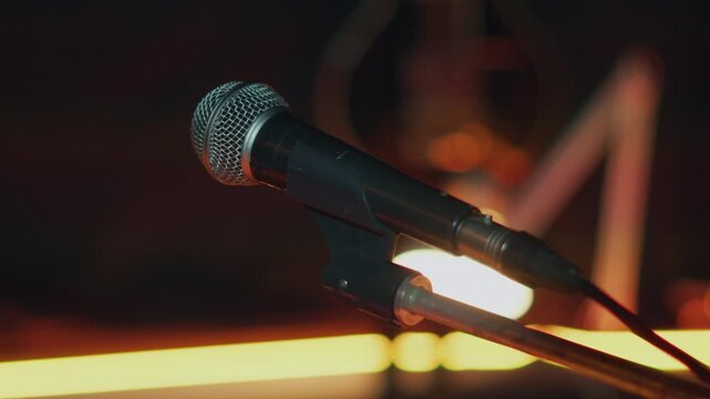 microphone on the stand in beautiful light