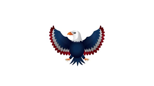 Animated bald eagle with wings spread, patriotic symbol of freedom and america, fluttering motion.