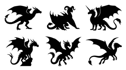Obraz premium Minimalist flying dragon silhouettes for modern clean layouts.
