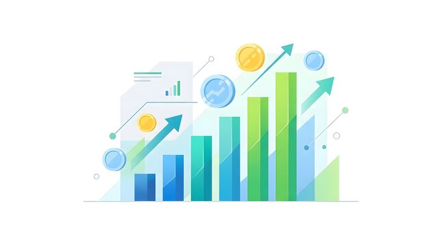 Financial growth bar chart with document report rising arrow and coins