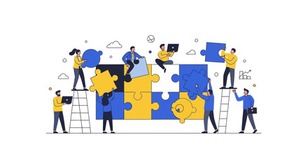 Fototapeta premium Business Team Collaborating on Jigsaw Puzzle Illustration