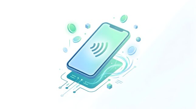 Mobile contactless payment concept with smartphone nfc signal and floating coins