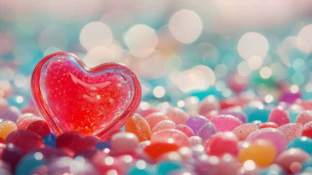 Heart-shaped candy on a colorful background for Valentine's Day  