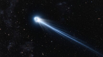 Cinematic comet soaring through deep space, glowing blue meteor with long light trail, celestial asteroid in starry night sky © pixel art new