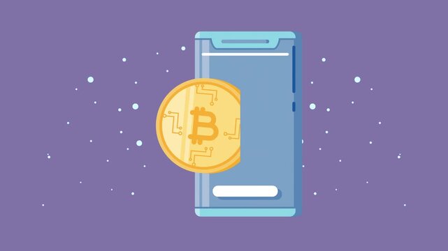 Animated bitcoin coin appearing on smartphone screen with digital currency concept motion graphics.