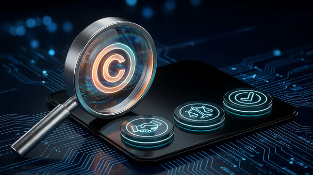 Digital copyright law and intellectual property protection concept on circuit board