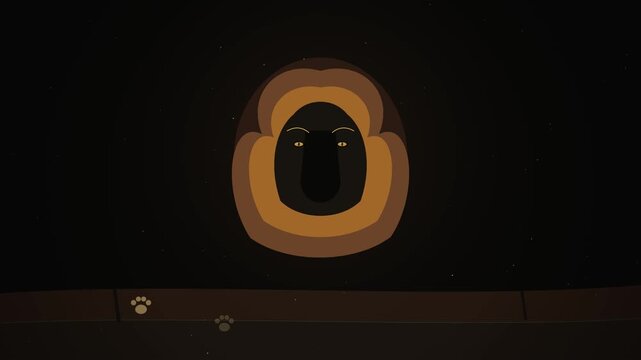 Minimalist Brown Abstract Animal Head Icon With Paw Prints On Dark Background