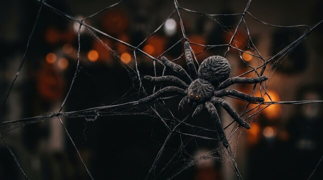 Creepy spider on web, Halloween night
