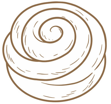 Minimalist cinnamon roll bun vector line art icon on transparent background