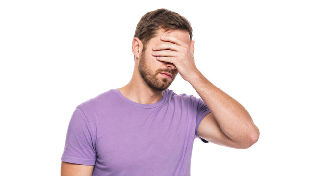 Frustrated Man Facepalm Gesture on Black Background