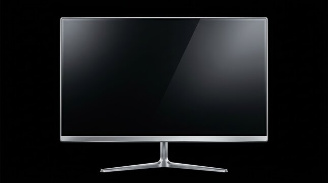Modern flat screen display on a silver base isolated on a black background.