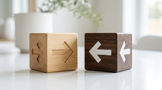 A simple visual of a swap and transfer concept using wooden blocks and arrow symbols.