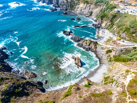 Aerial view of Azenha do Mar beach near Odeceixe, Portugal