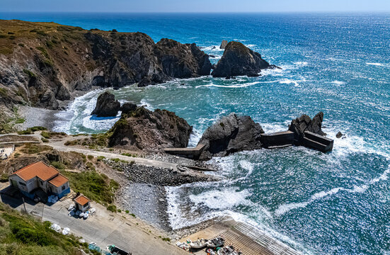 Aerial view of Azenha do Mar beach near Odeceixe, Portugal