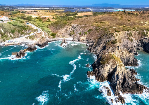 Aerial view of Azenha do Mar beach near Odeceixe, Portugal