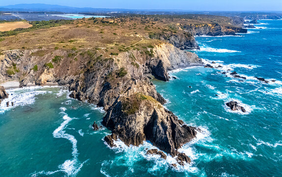 Aerial view of Azenha do Mar beach near Odeceixe, Portugal