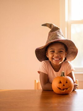 Young Woman Smiling with Mini Pumpkin in Autumn