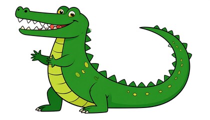 Naklejka premium Cartoon green dinosaur character with backpack and hat.
