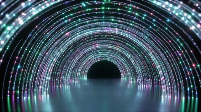 Futuristic digital tunnel with abstract illuminated lights creating a surreal ambiance.