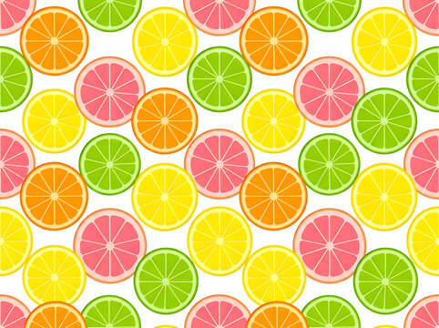 Fresh colorful citrus fruit slices seamless pattern
