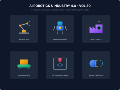 Robotics and Industry 4.0 Smart Manufacturing Vector Icon Set