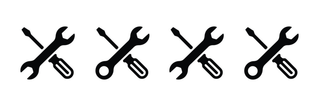 Repair tools icon set, wrench, screwdriver, service, maintenance, settings, tool, mechanic, engineering, construction, fixing, workshop, app, website, editable vector.