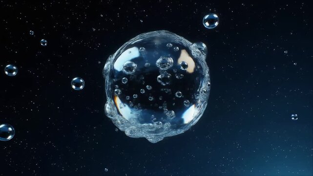 Frosted Water Droplet with Trapped Air Bubbles Displaying Crystalline Structure