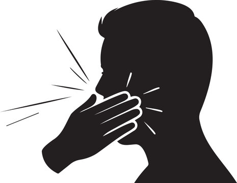 Man coughing covering mouth with hand hygiene symptom icon vector illustration