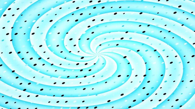 Abstract swirl pattern with black dots on blue and white background