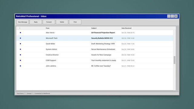 Retro Computer Email Inbox Interface from the Nineties
