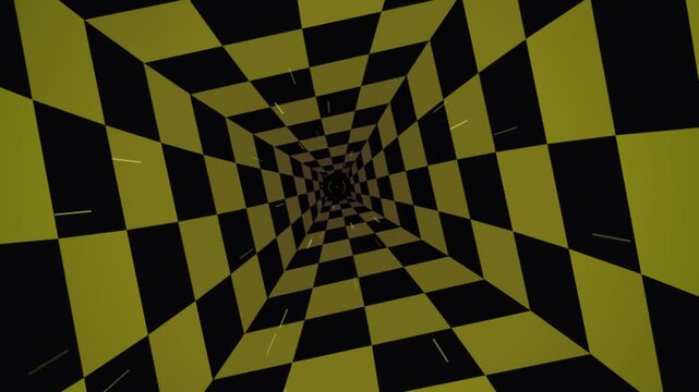 Yellow and black checkered tunnel motion background loop
