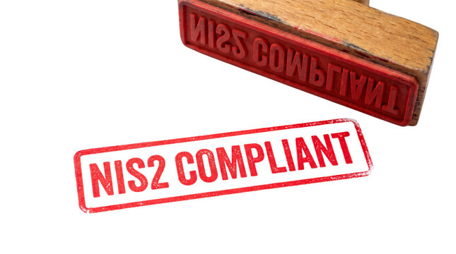 NIS2 Compliant Red Rubber Stamp Impression Showing Data Security And Regulatory Compliance Standards For Cybersecurity Frameworks In Digital Infrastructure