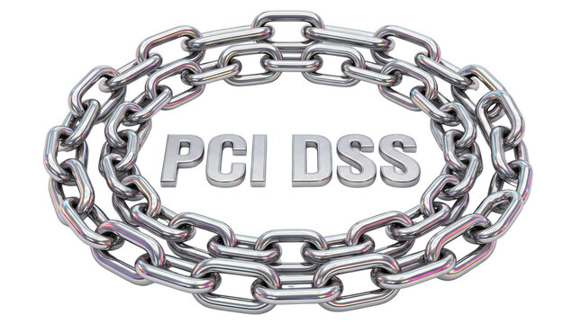 PCI DSS Security Concept Represented by Strong Metal Chains, 3D Illustration