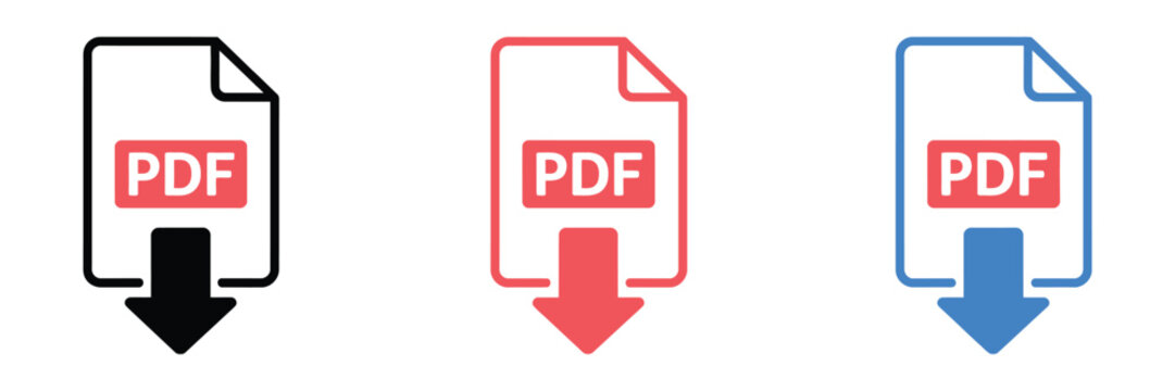 PDF download icon set, document, file, transfer, digital, download, button, file management, document sharing, storage, colorful, web, app, editable vector.