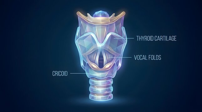 Human larynx anatomy showing vocal folds and thyroid cartilage