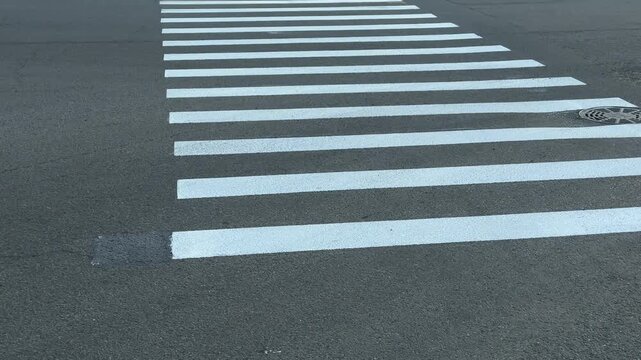 Empty pedestrian zebra crossing daytime asphalt bleached white stripes on textured tarmac create minimalist urban scene, no people