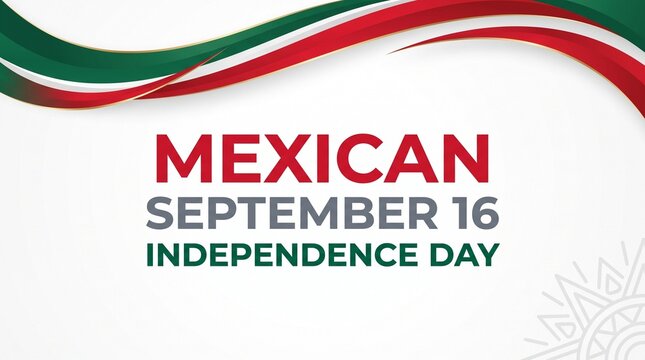 Mexican Independence Day banner, September 16 celebration graphic, national holiday background with green and red ribbons