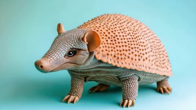 Realistic 3D Armadillo with Textured Shell on Teal Background