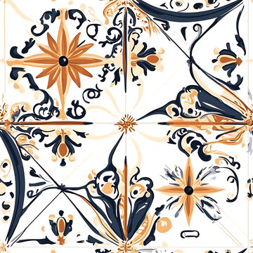Abstract floor tile texture with repeating ornamental motif for interior and surface design
